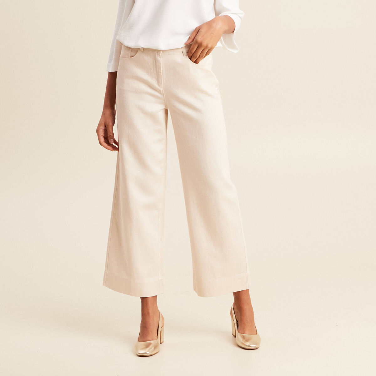 Pantalon large 7/8ème ivoire femme