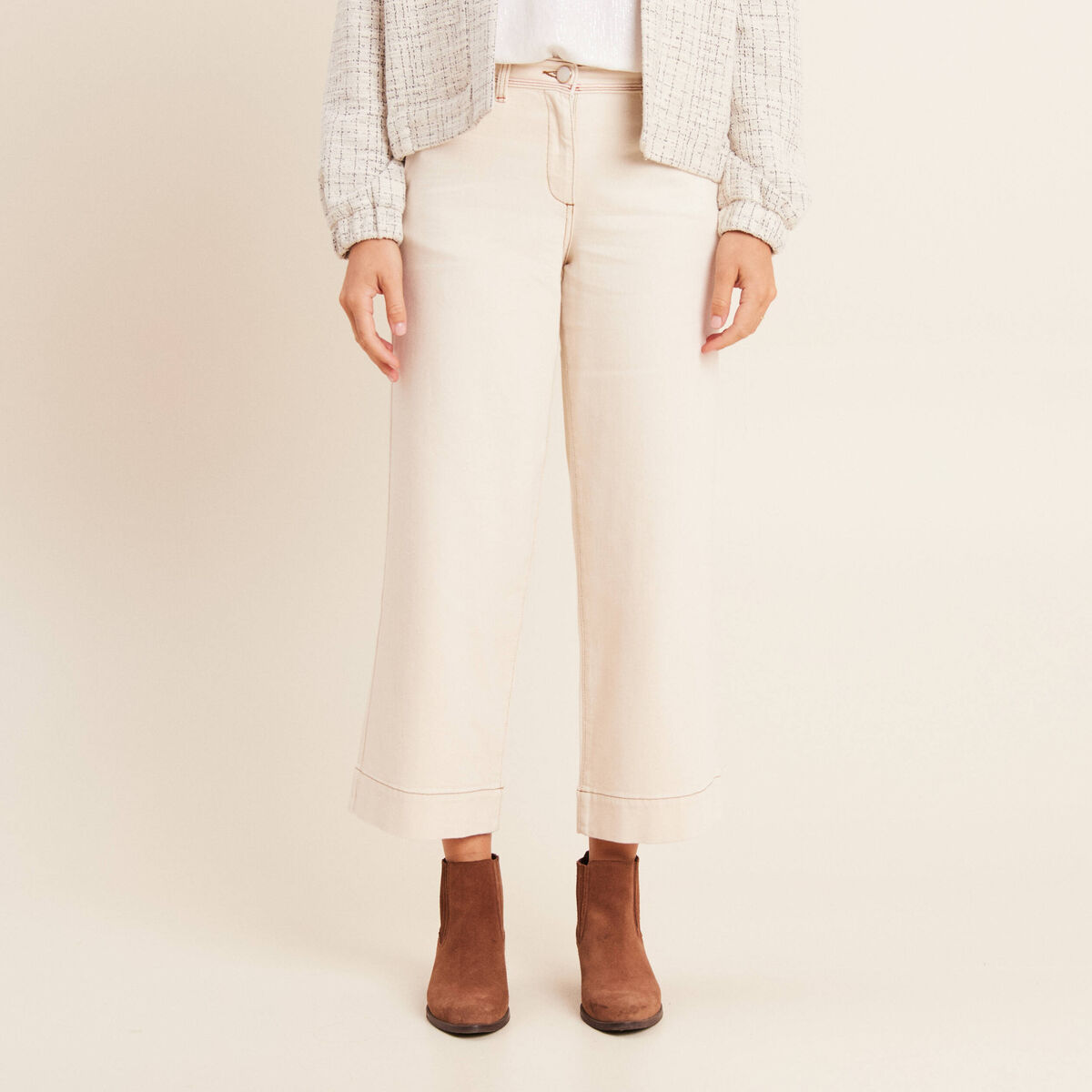 Jean large taille haute 7/8ème ivoire femme