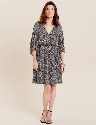 Robe évasée plissée noir femme