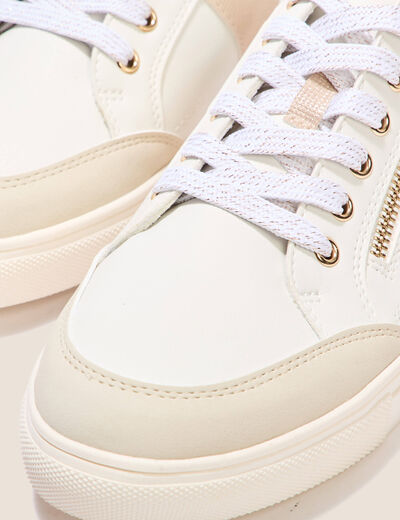 Baskets plates d&eacute;tails zipp&eacute;s blanc femme