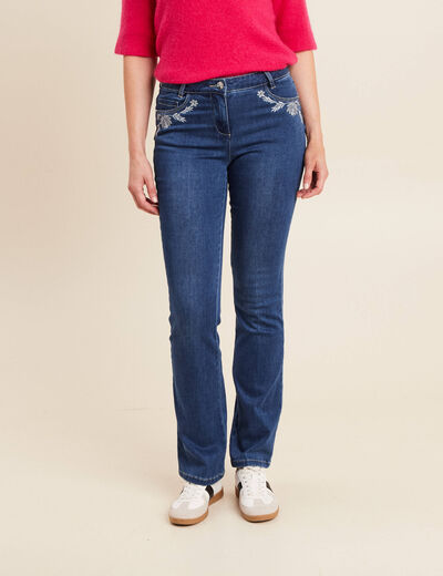 jean bootcut taille basculée brodé denim stone femme