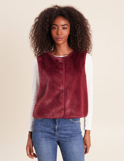 Gilet droit sans manches fausse fourrure bordeaux femme