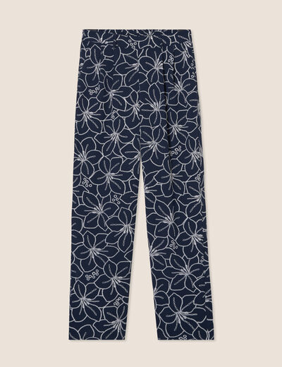 Pantalon large taille haute bleu foncé femme