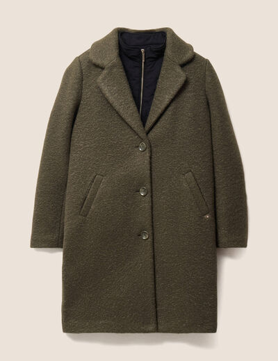 Manteau 3 en 1 col montant doubl&eacute; vert kaki femme