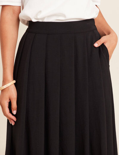 Jupe longue évasée fluide noir femme