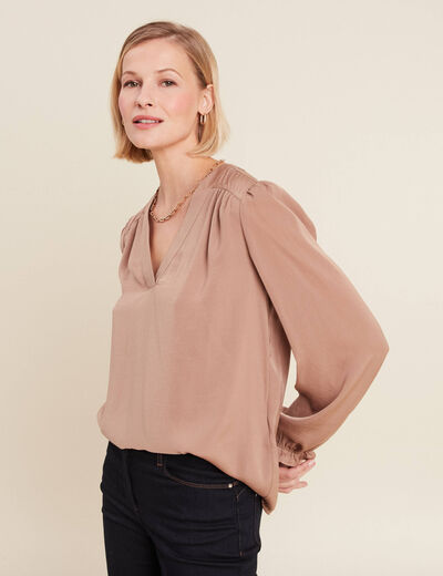 Blouse manches longues satin sable femme