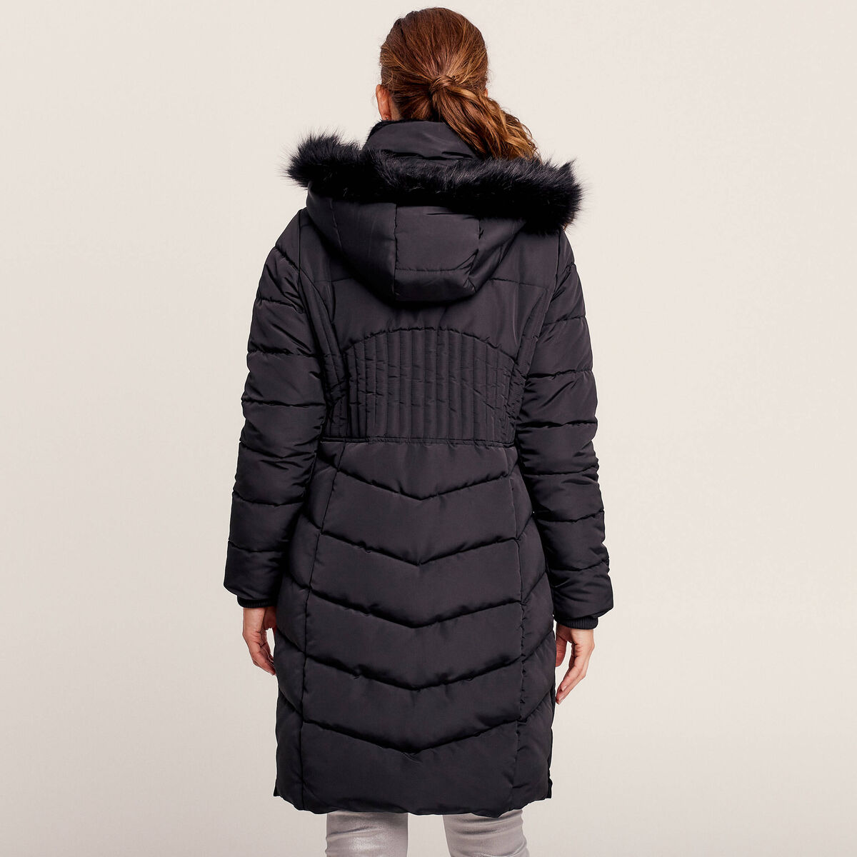 Doudoune déperlante longue à capuche noir femme