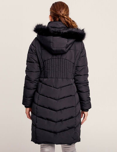 Doudoune déperlante longue à capuche noir femme