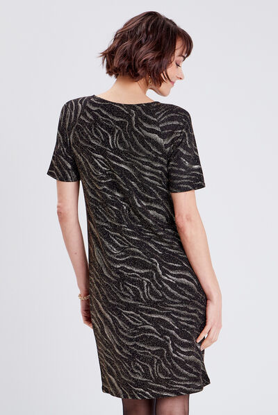 Robe droite manches courtes noir femme