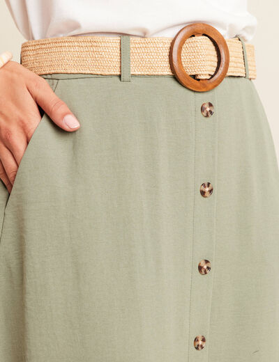 Jupe longue évasée ceinture amovible vert kaki femme