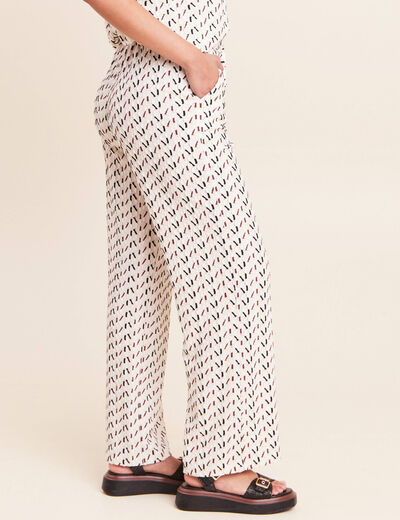 Pantalon large taille haute blanc femme