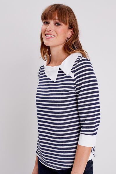 T-shirt manches 3/4 bleu marine femme