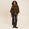 Poncho boutonn&eacute; ceintur&eacute; vert kaki femme