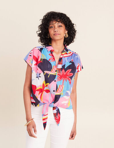 Chemise ample courte &agrave; manches courtes multicolore femme