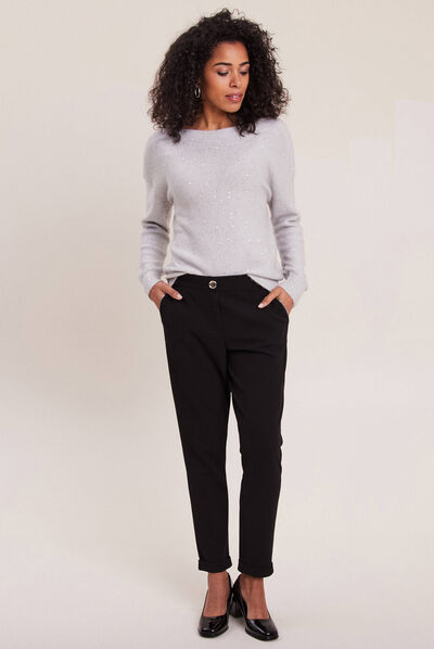 Pantalon chino taille basse noir femme