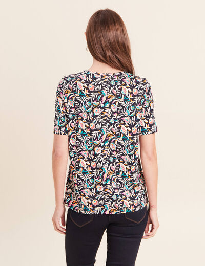 T-shirt col V manches courtes bleu femme