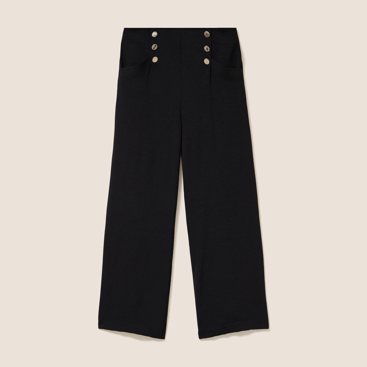 Pantalon large 7/8&egrave;me taille haute noir femme