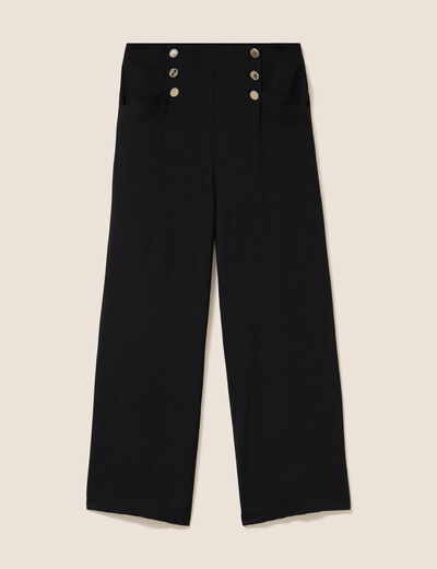 Pantalon large 7/8&egrave;me taille haute noir femme