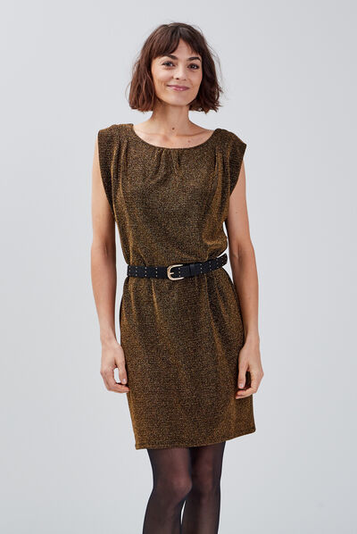 Robe droite sans manches couleur or femme