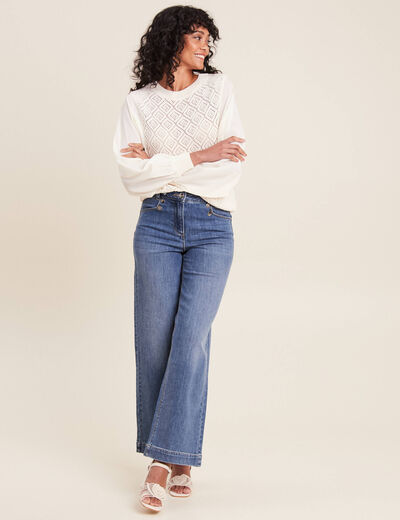 Pull manches longues ajouré ecru femme