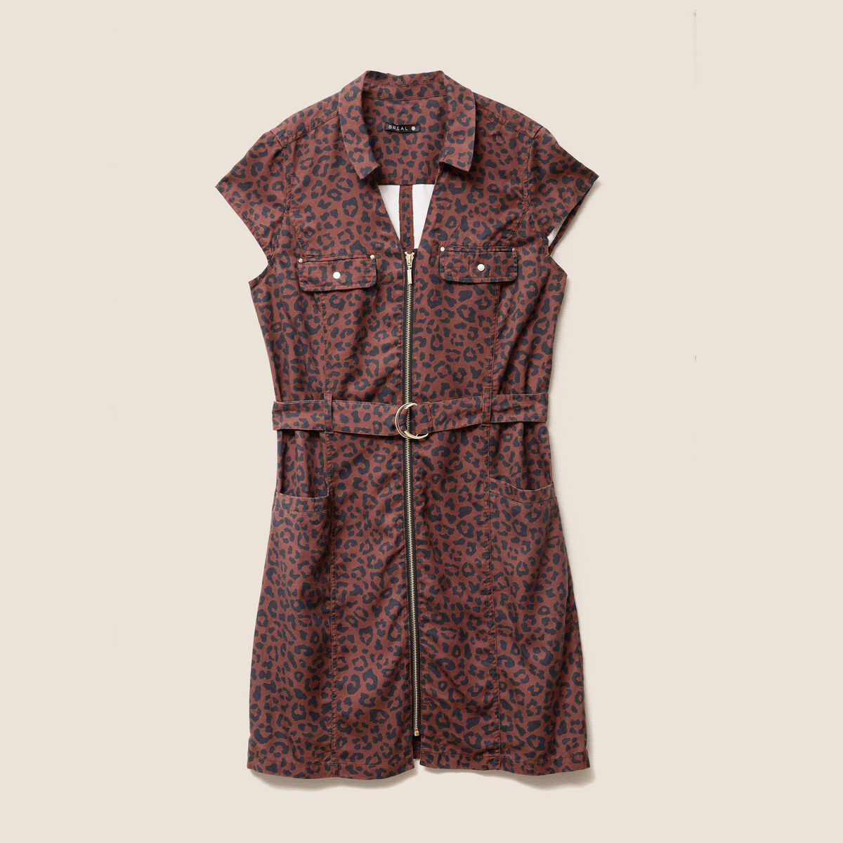 Robe droite zippée marron femme