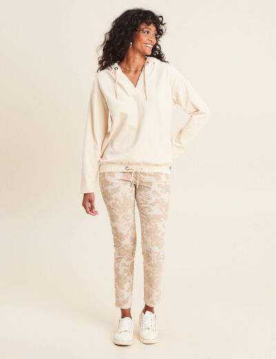 Sweat velours à capuche ivoire femme