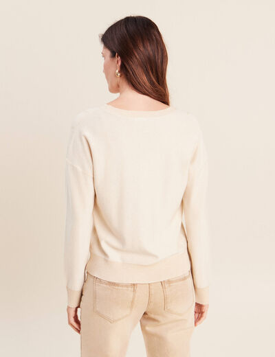 Pull ajust&eacute; col v manches longues couleur or femme