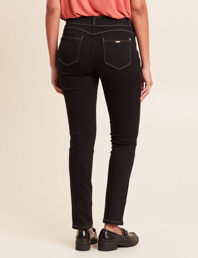 Jean ajust&eacute; taille haute longue noir femme