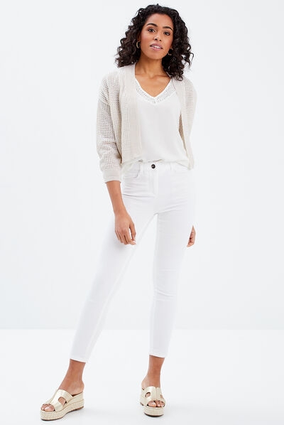 Gilet boléro manches 3/4 ecru femme