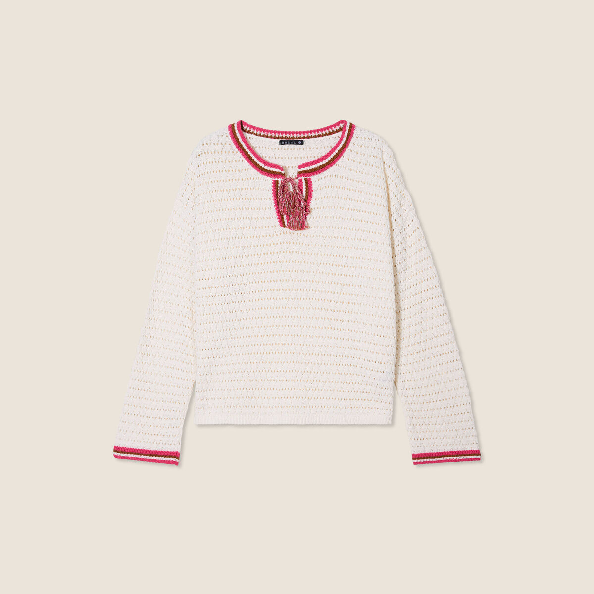 Pull manches longues ajouré ecru femme