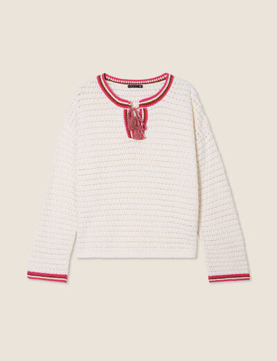 Pull manches longues ajouré ecru femme