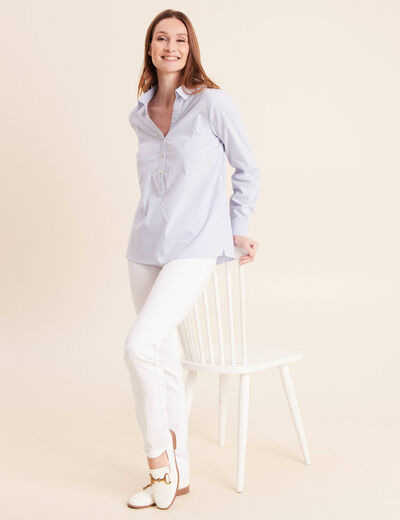 Blouse ample col chemise manches longues bleu femme