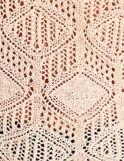 Pull col v manches longues dentelle sable femme