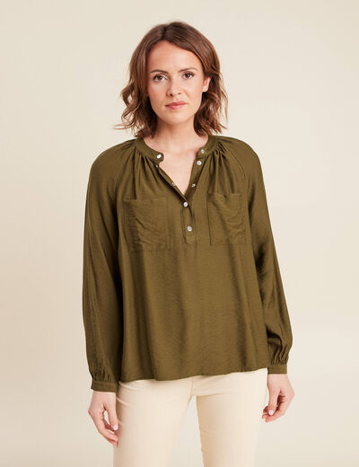 Blouse manches longues vert olive femme