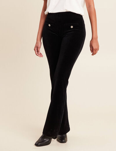 Pantalon large taille haute velours noir femme