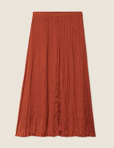 Jupe longue évasée satin marron foncé femme
