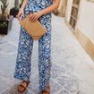 Pantalon ample taille haute bleu femme