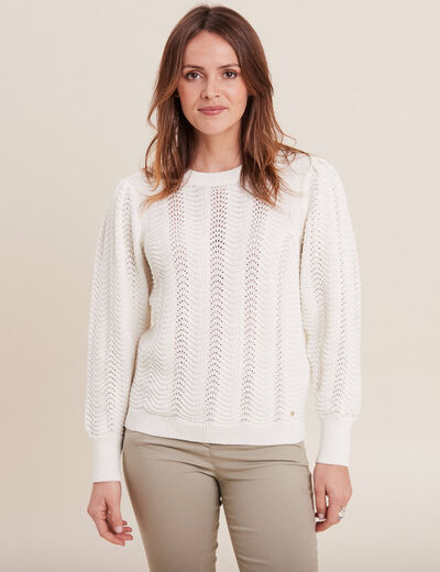 Pull manches longues col rond ecru femme