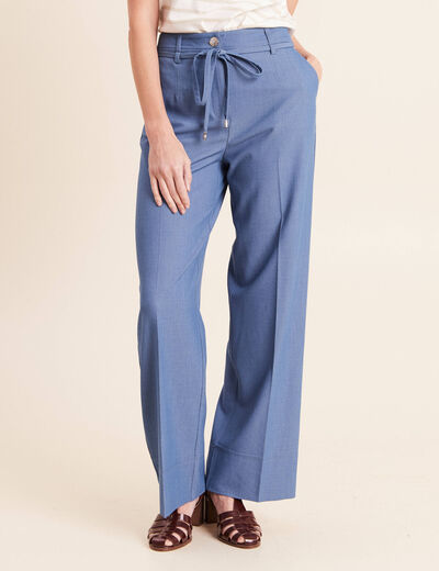 Pantalon coupe large taille haute fluide denim double stone femme