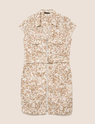 Robe droite zipp&eacute;e beige femme
