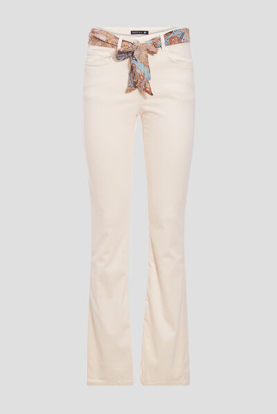Pantalon bootcut ceinturé ivoire femme