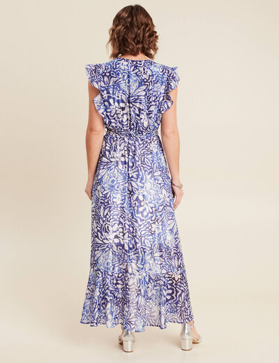 Robe longue portefeuille bleu femme