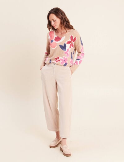 Pantalon boyfriend 7/8&egrave;me velours sable femme