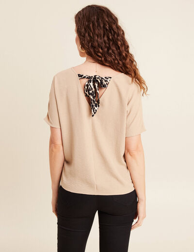 Blouse col v manches 3/4 brillante sable femme