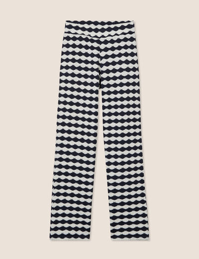 Pantalon large taille haute bleu marine femme