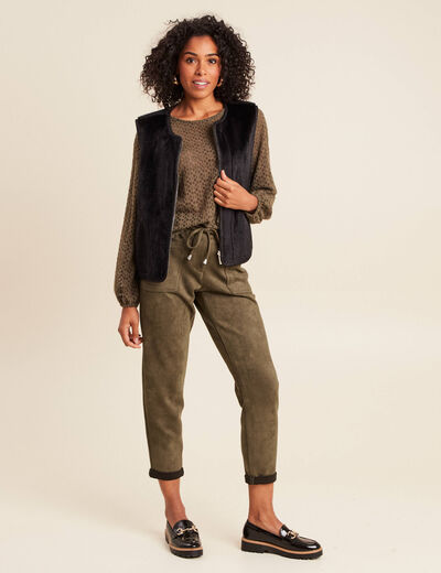 Pantalon coupe mom 7/8&egrave;me vert kaki femme