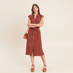 Robe droite col chemise manches courtes marron femme