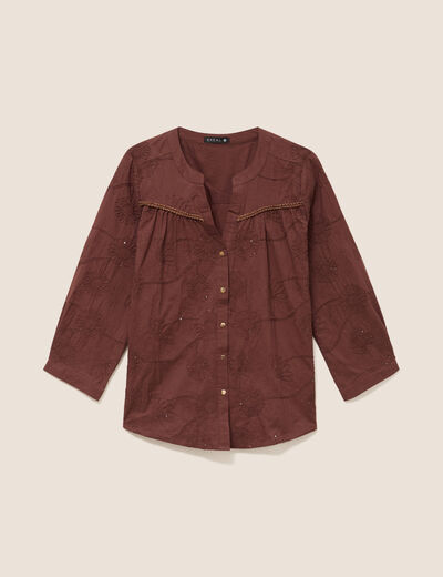 Blouse col tunisien manches 3/4 taupe femme