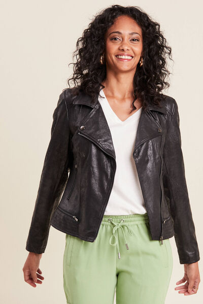 Veste esprit motard zippée noir femme