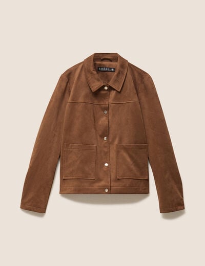 Veste courte doubl&eacute;e marron fonc&eacute; femme